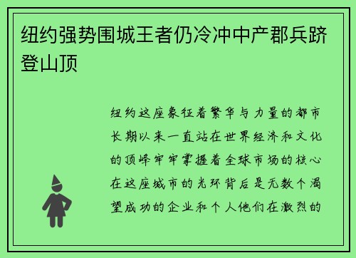 纽约强势围城王者仍冷冲中产郡兵跻登山顶